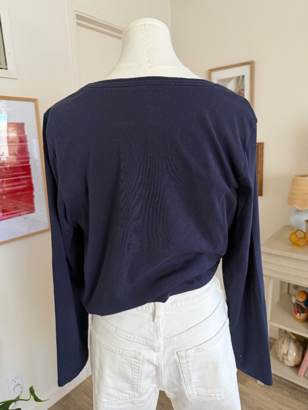 Talbots Stretch Weekend Navy Blue Long Sleeve Tee Top XL - Picture 2 of 4